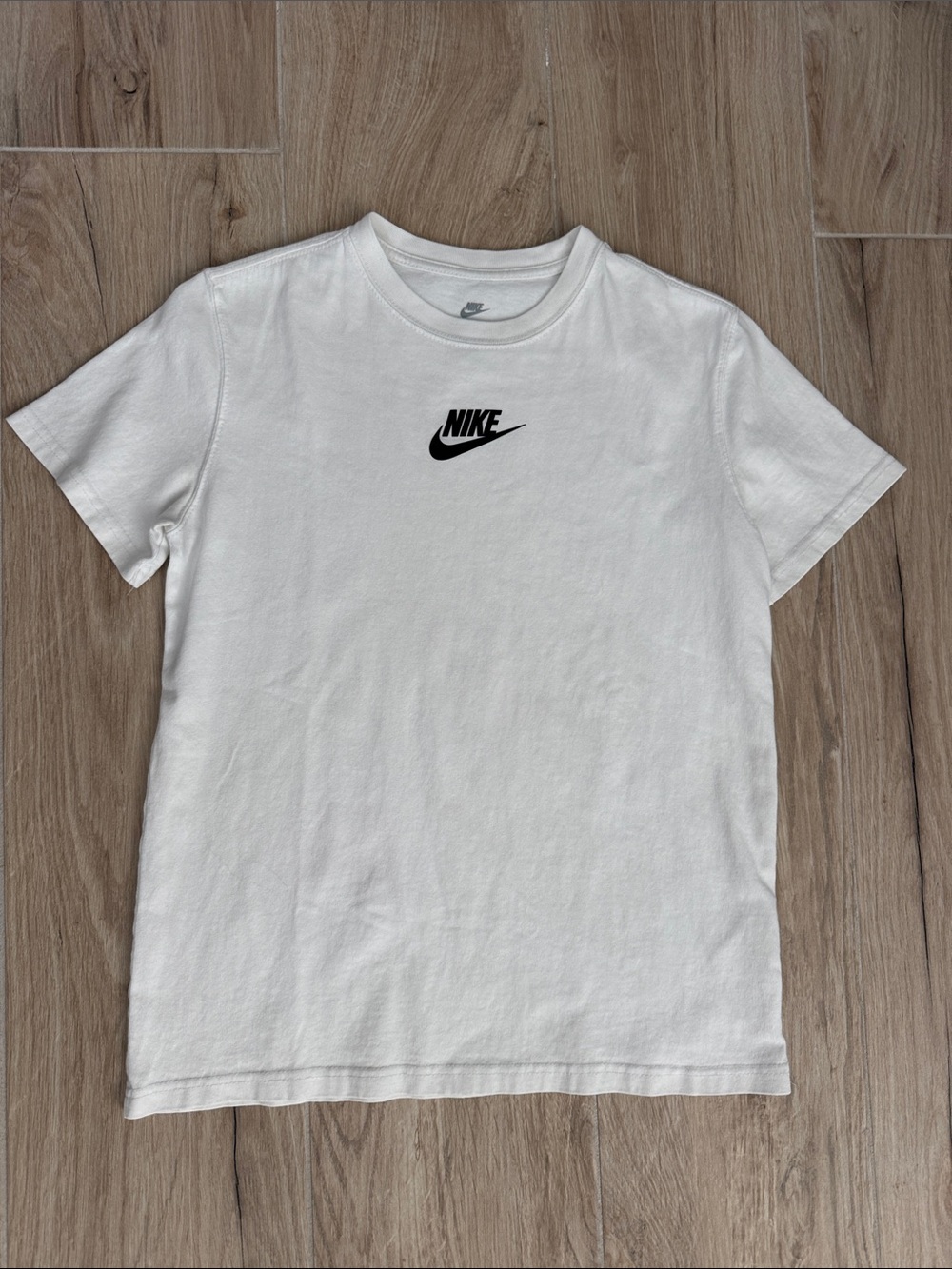 Nike White Short Sleeve Tee with Black Swoosh Chest Logo
